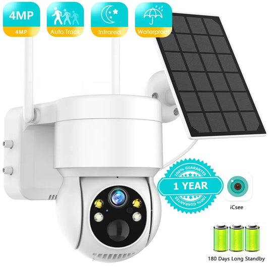 Wifi PTZ Camera Outdoor Wireless Solar Ipcamera 4MP HD Built-In Battery Video Surveillance Camera Long Time Standby Icsee